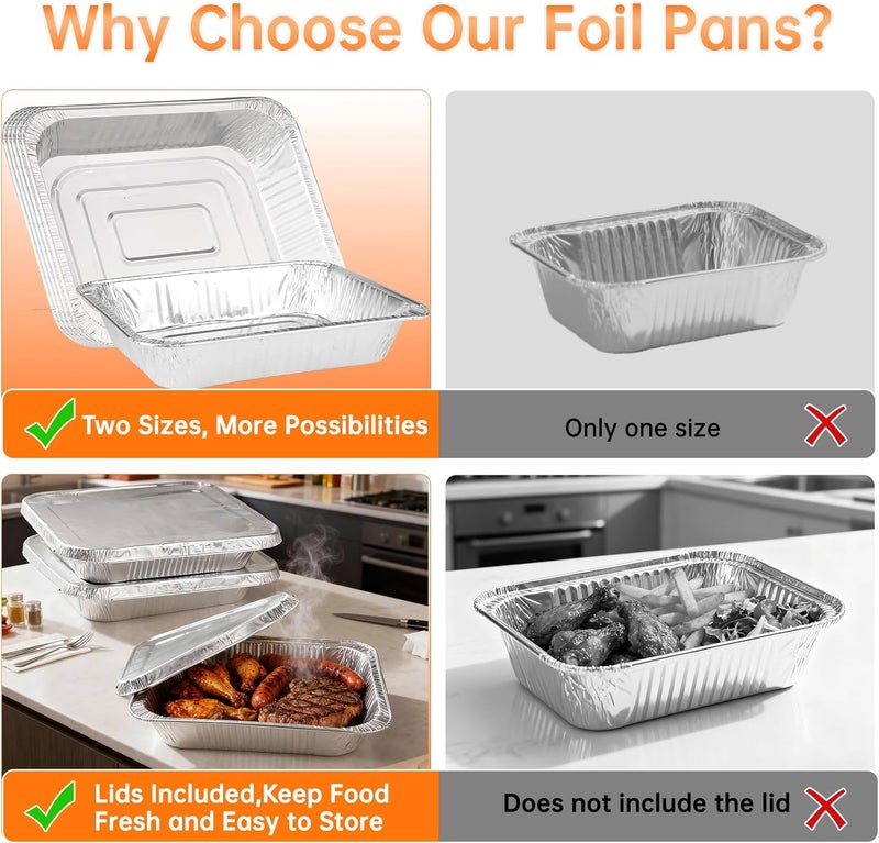 WEPSEN 40 Pack Aluminum Pans with Lids,20 Large 9x13" Aluminum Pans Disposable (10 Heavy Duty Lids) & 20 Medium 8.5x6" Foil Pans (20 Foil Covers), Aluminum Trays With Lids for Baking, Meal Prep, Takeout - Image 3